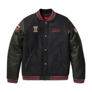 Mens Varsity Bomber Jacket Indian Motorcycle Classic - Black