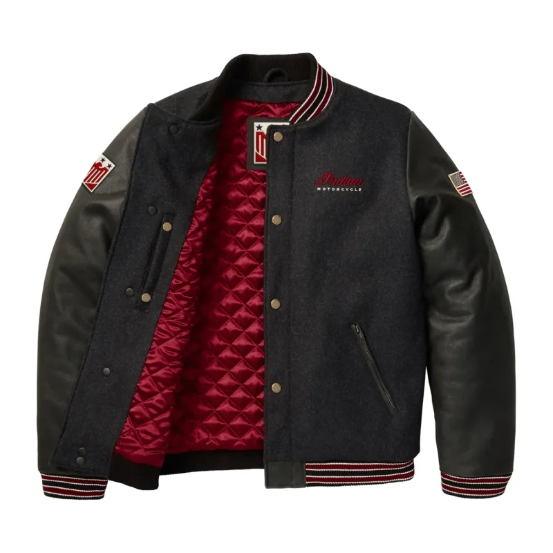 Mens Varsity Bomber Jacket Indian Motorcycle Classic - Black