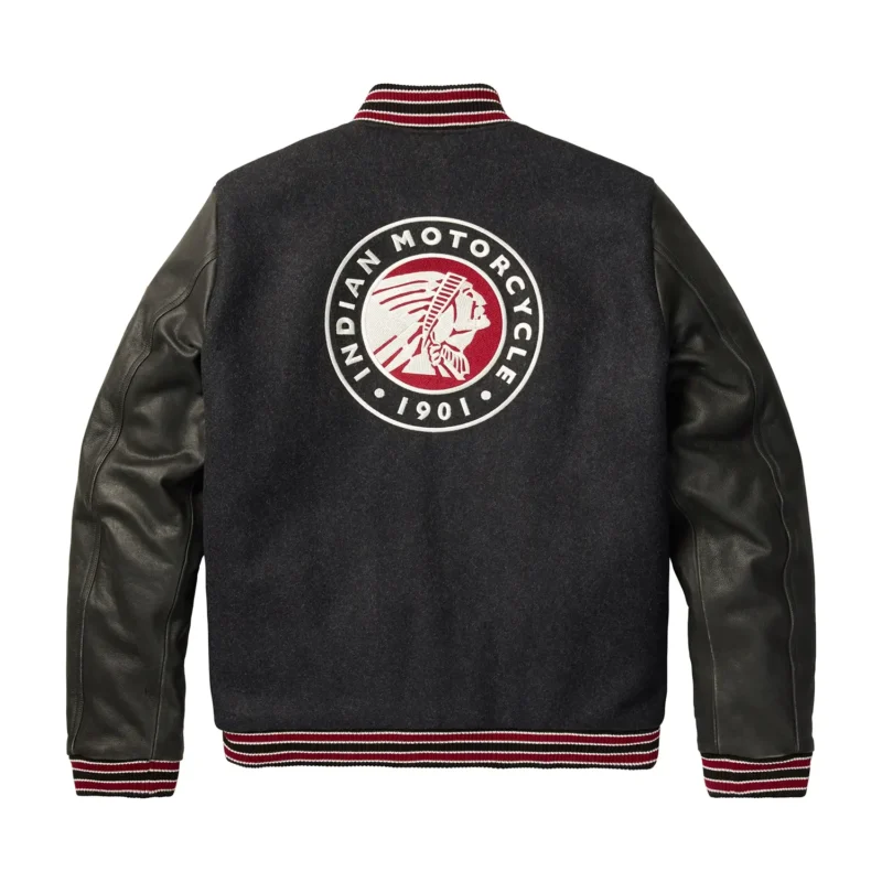 Mens Varsity Bomber Jacket Indian Motorcycle Classic - Black
