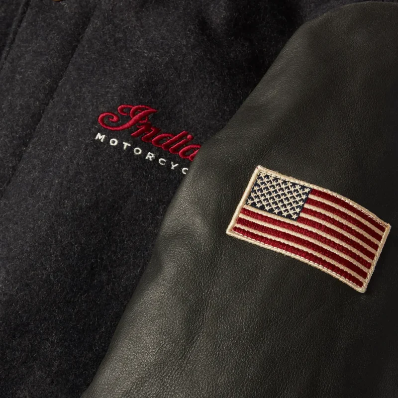 Mens Varsity Bomber Jacket Indian Motorcycle Classic - Black