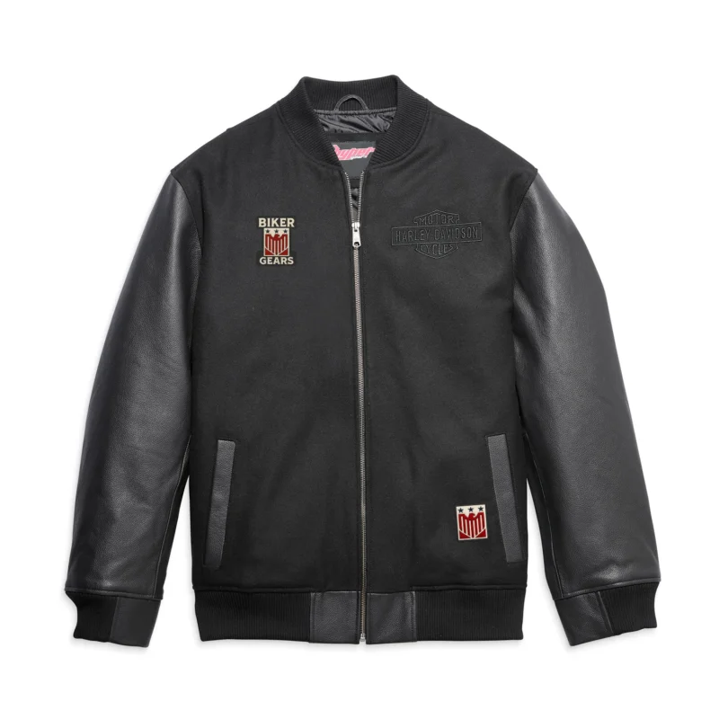 Men Harley Varsity Jacket Classic Biker Jacket - Black