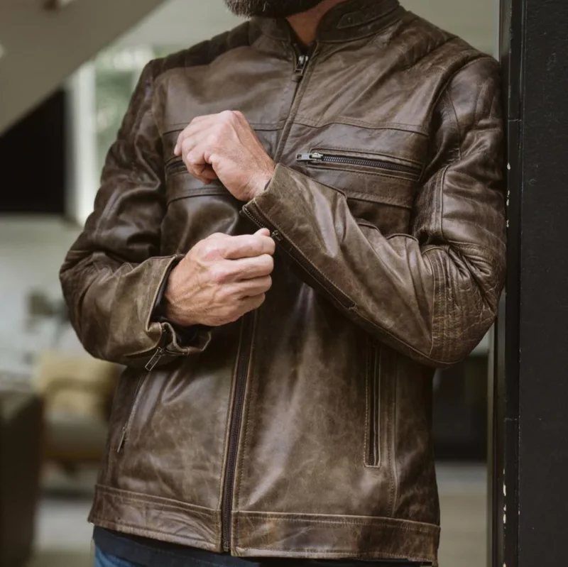 Vintage Moto Jacket Cafe Racer Leather - Distressed Brown