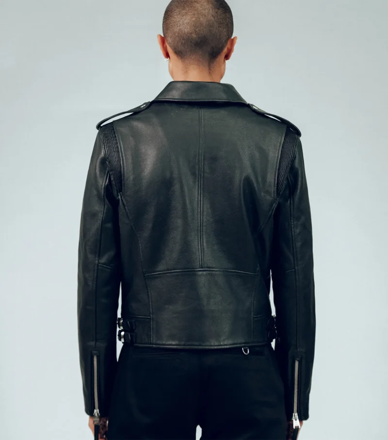 Men Cropped Biker Leather Jacket - Artistic Black