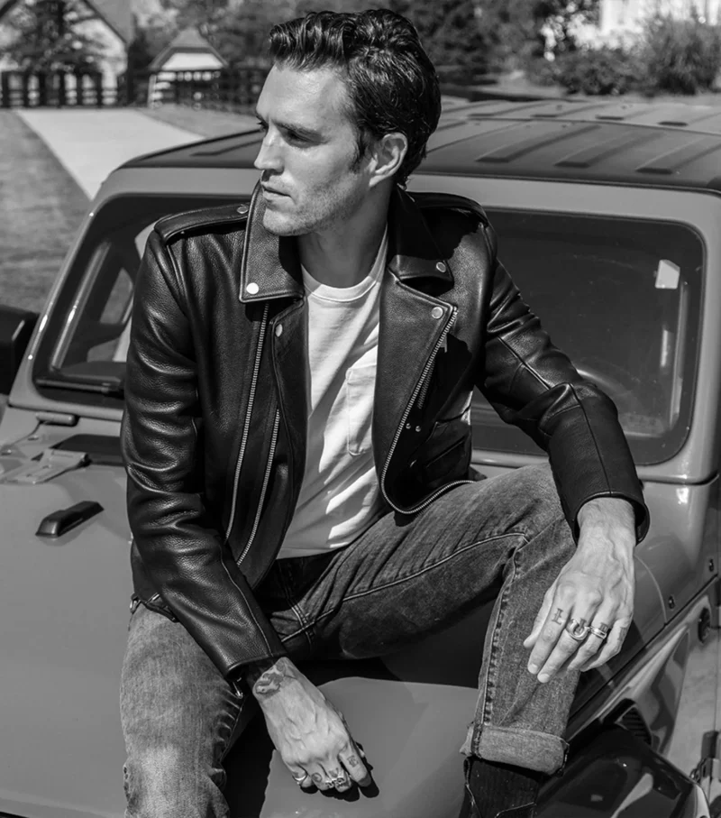 Men Cropped Biker Leather Jacket - Artistic Black