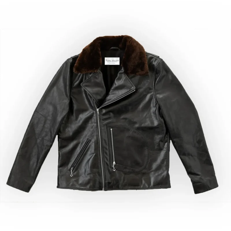Motorcycle Leather Jacket D-Pocket Fur Collar Jacket