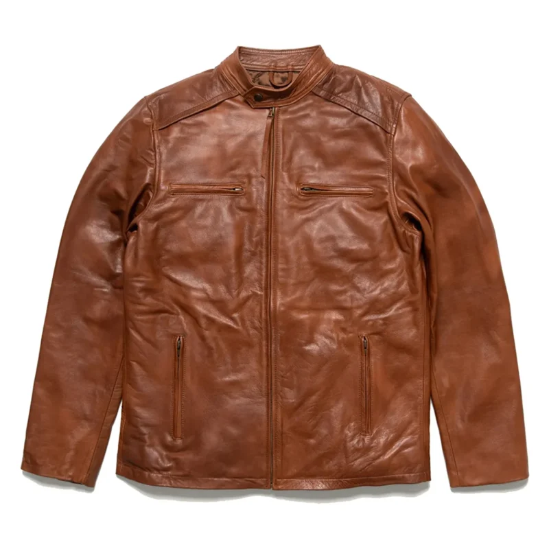 Leather Moto Jacket Leather Motorcycle Jacket - BROWN