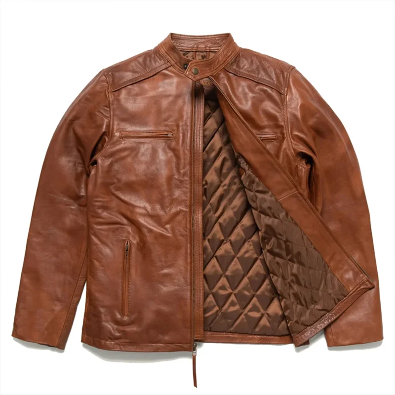 Leather Moto Jacket Leather Motorcycle Jacket - BROWN