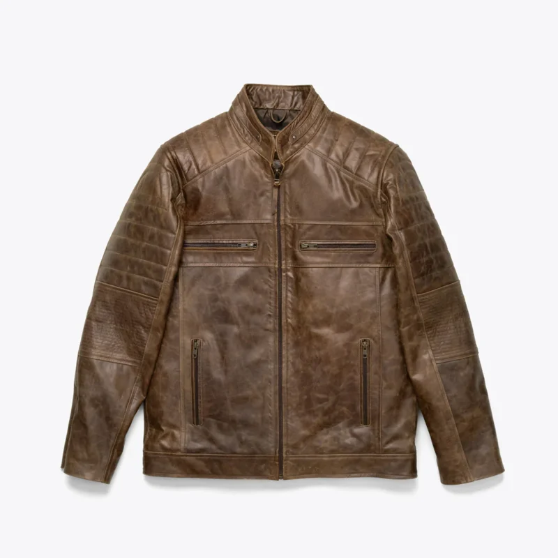 Vintage Moto Jacket Cafe Racer Leather - Distressed Brown