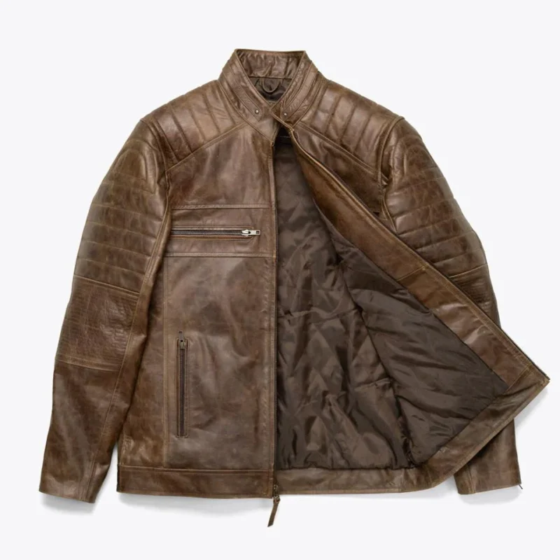 Vintage Moto Jacket Cafe Racer Leather - Distressed Brown