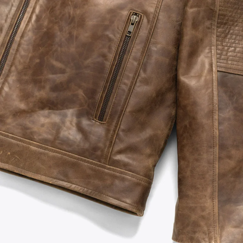 Vintage Moto Jacket Cafe Racer Leather - Distressed Brown