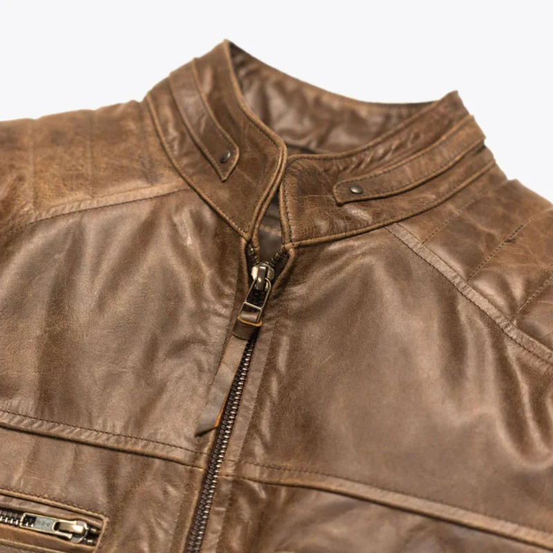 Vintage Moto Jacket Cafe Racer Leather - Distressed Brown