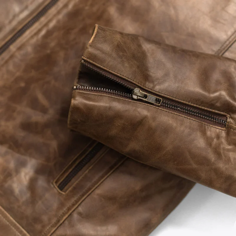 Vintage Moto Jacket Cafe Racer Leather - Distressed Brown