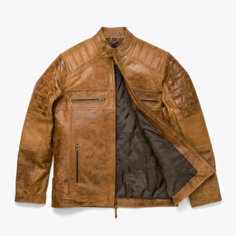 Cafe Racer Leather Jacket Vintage Moto Jacket - Distressed Brown