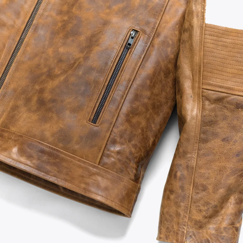 Cafe Racer Leather Jacket Vintage Moto Jacket - Distressed Brown