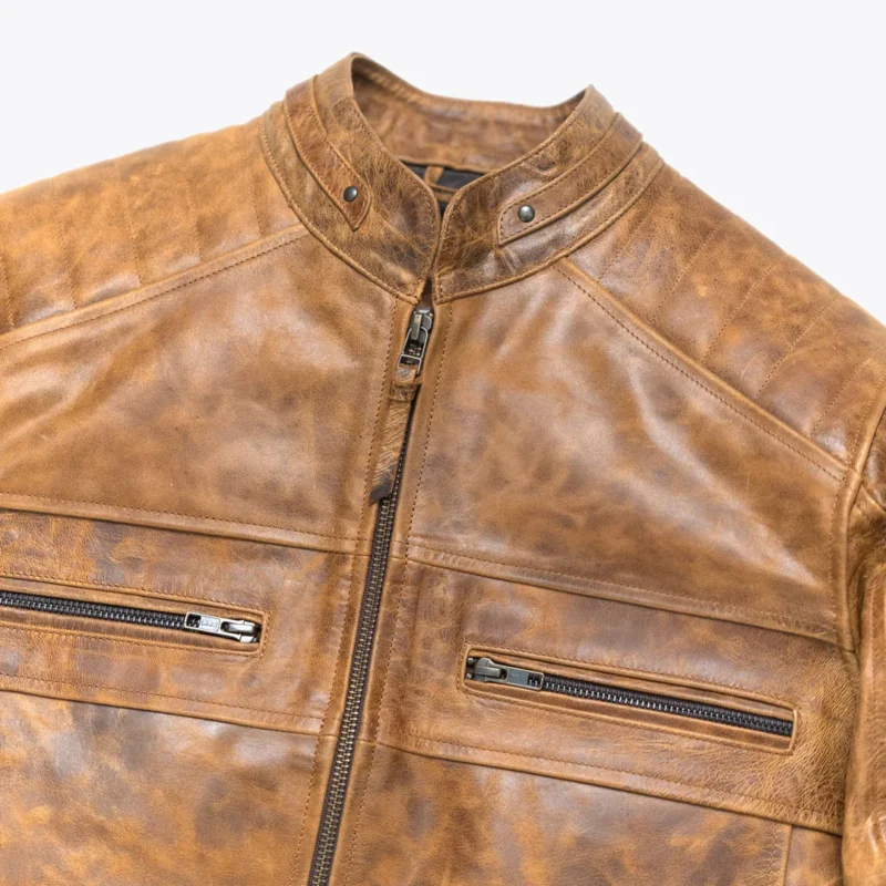Cafe Racer Leather Jacket Vintage Moto Jacket - Distressed Brown