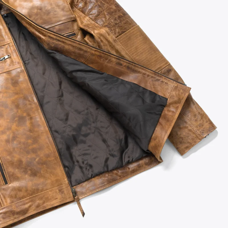 Cafe Racer Leather Jacket Vintage Moto Jacket - Distressed Brown