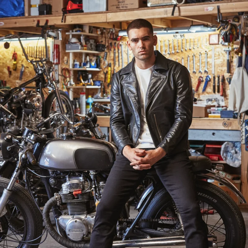 Motorcycle Leather Jacket Vintage D-Pocket – Black