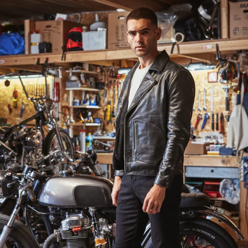 Motorcycle Leather Jacket Vintage D-Pocket – Black