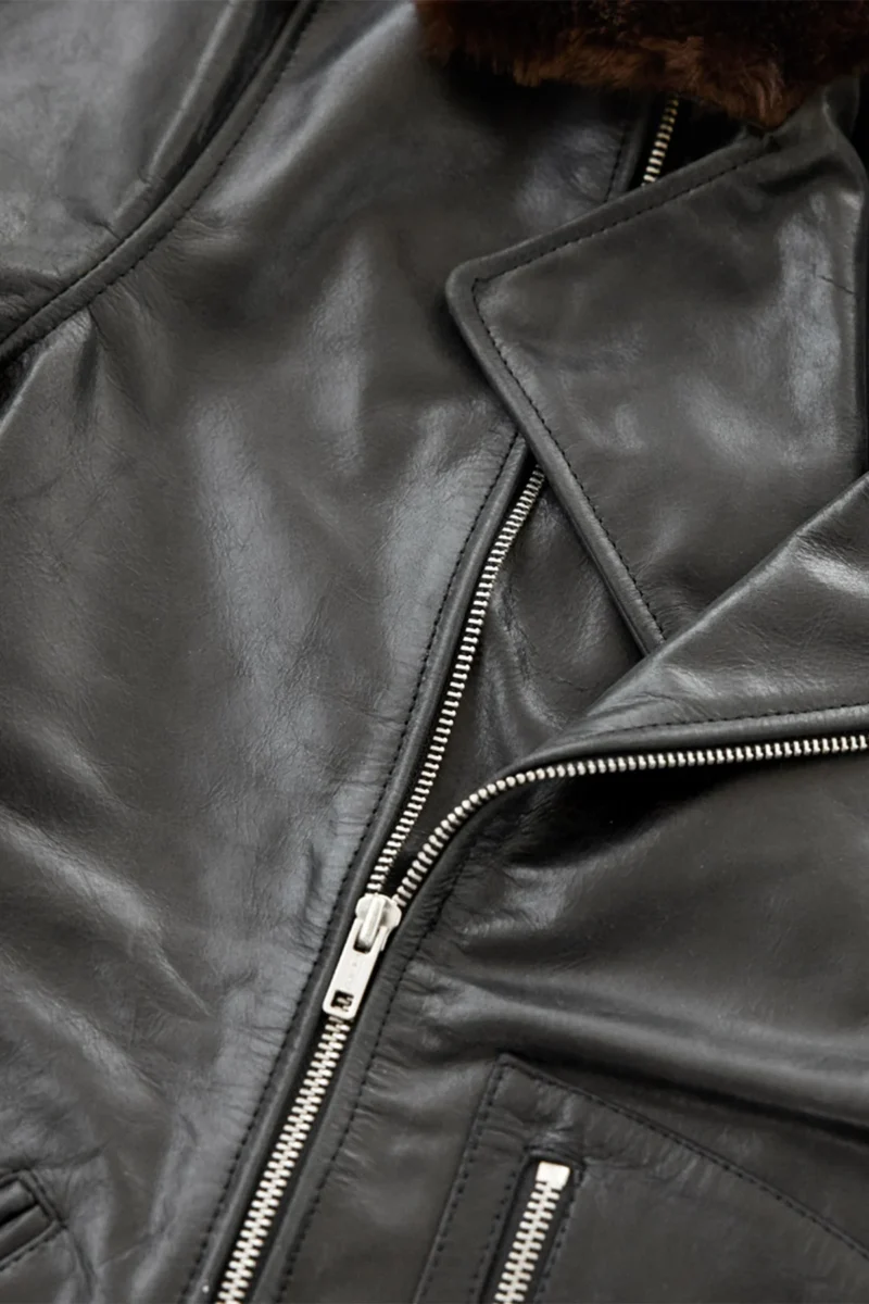 Motorcycle Leather Jacket D-Pocket Fur Collar Jacket