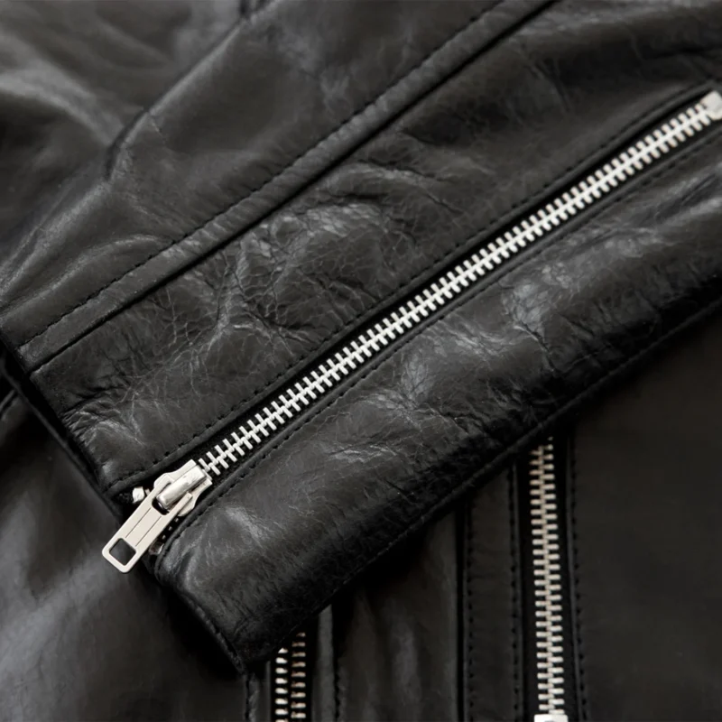Motorcycle Leather Jacket Vintage D-Pocket – Black