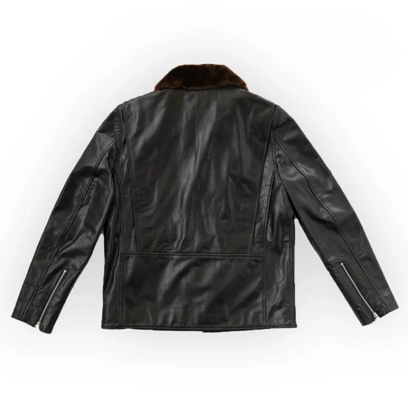 Motorcycle Leather Jacket D-Pocket Fur Collar Jacket