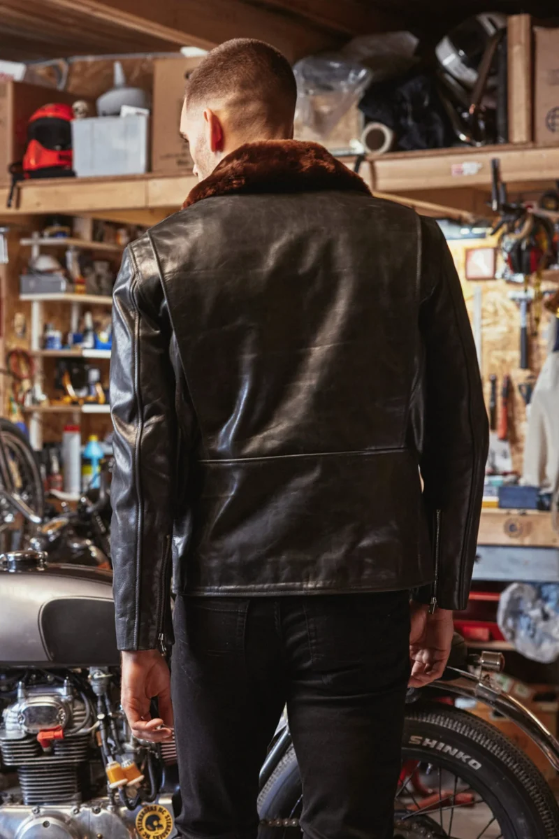 Motorcycle Leather Jacket D-Pocket Fur Collar Jacket