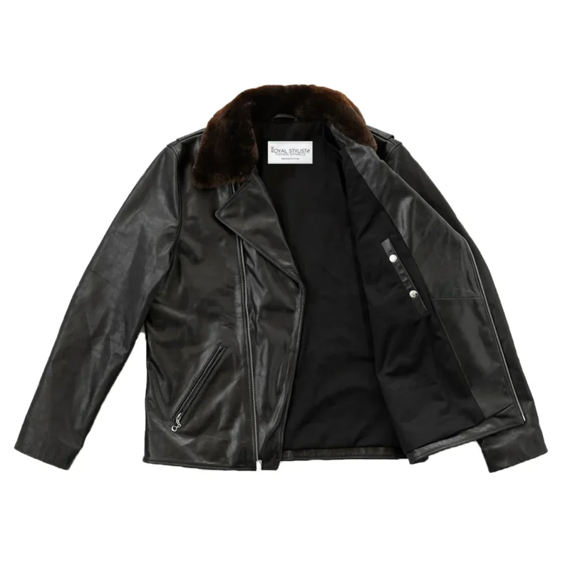 Motorcycle Leather Jacket D-Pocket Fur Collar Jacket