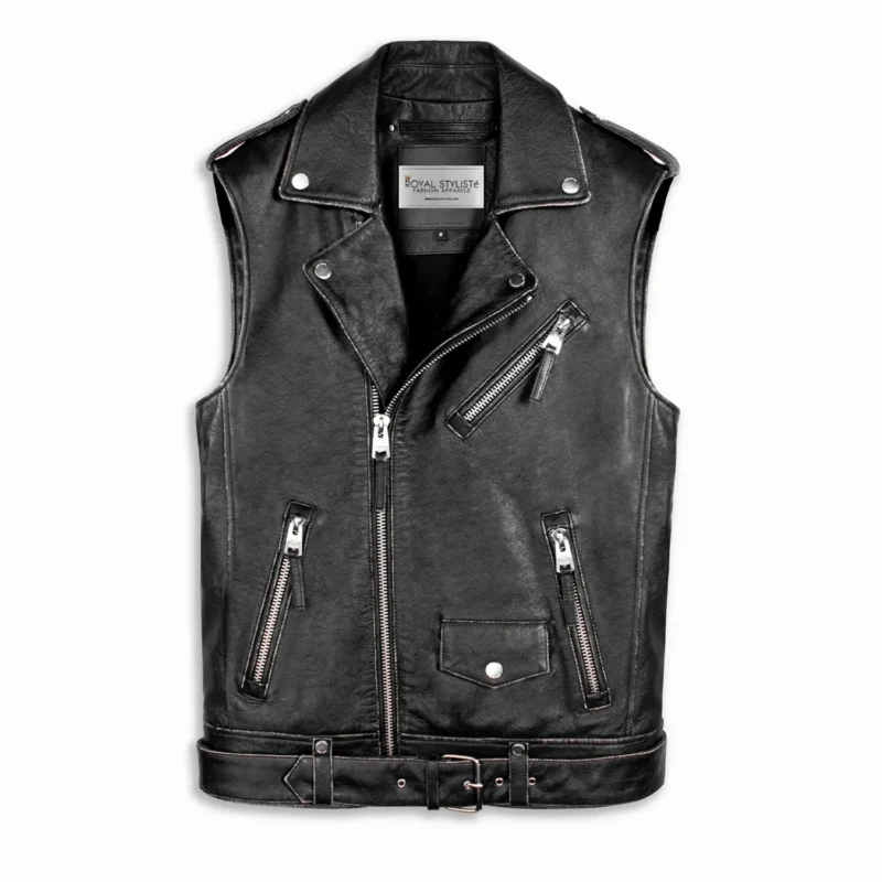 Leather Biker Vest Natural Born Sinner Leather Gilet