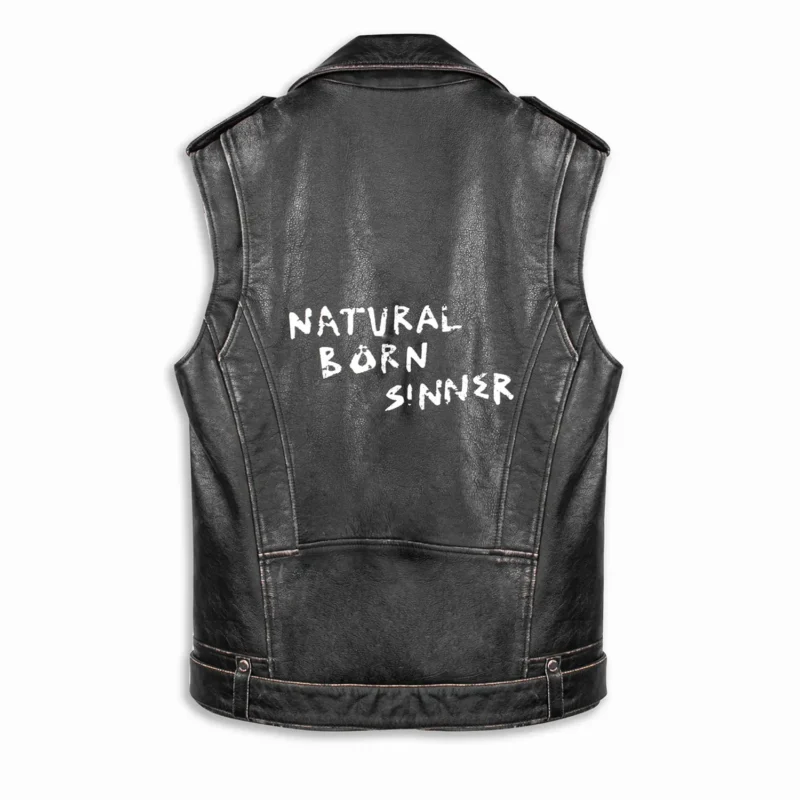 Leather Biker Vest Natural Born Sinner Leather Gilet