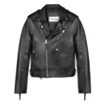 Men Cropped Biker Leather Jacket - Artistic Black