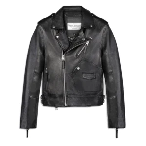 Men Cropped Biker Leather Jacket - Artistic Black