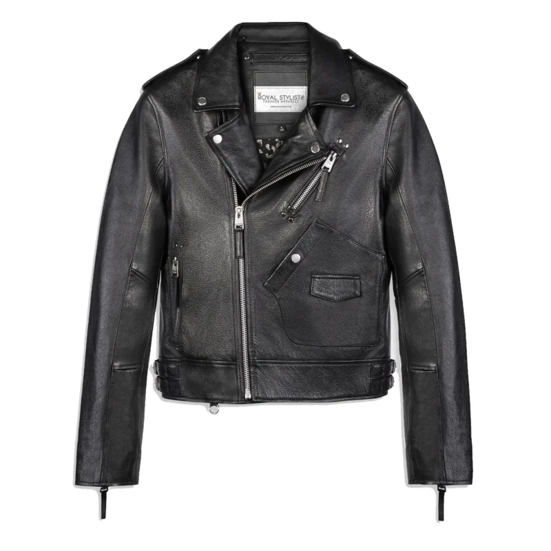 Men Cropped Biker Leather Jacket - Artistic Black