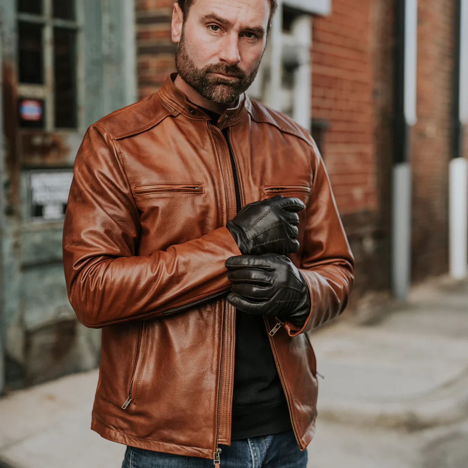 Leather Moto Jacket Leather Motorcycle Jacket - BROWN