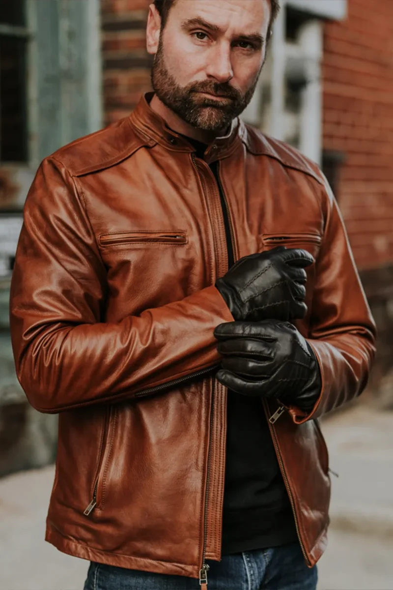 Leather Moto Jacket Leather Motorcycle Jacket - BROWN