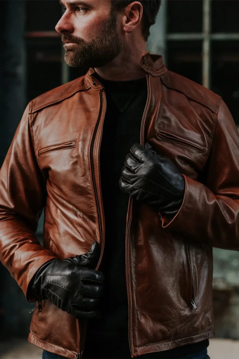 Leather Moto Jacket Leather Motorcycle Jacket - BROWN