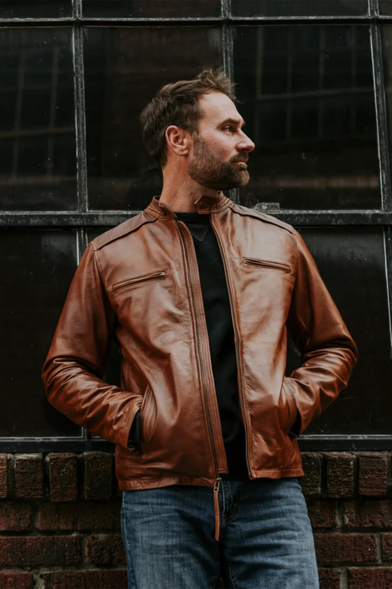 Leather Moto Jacket Leather Motorcycle Jacket - BROWN