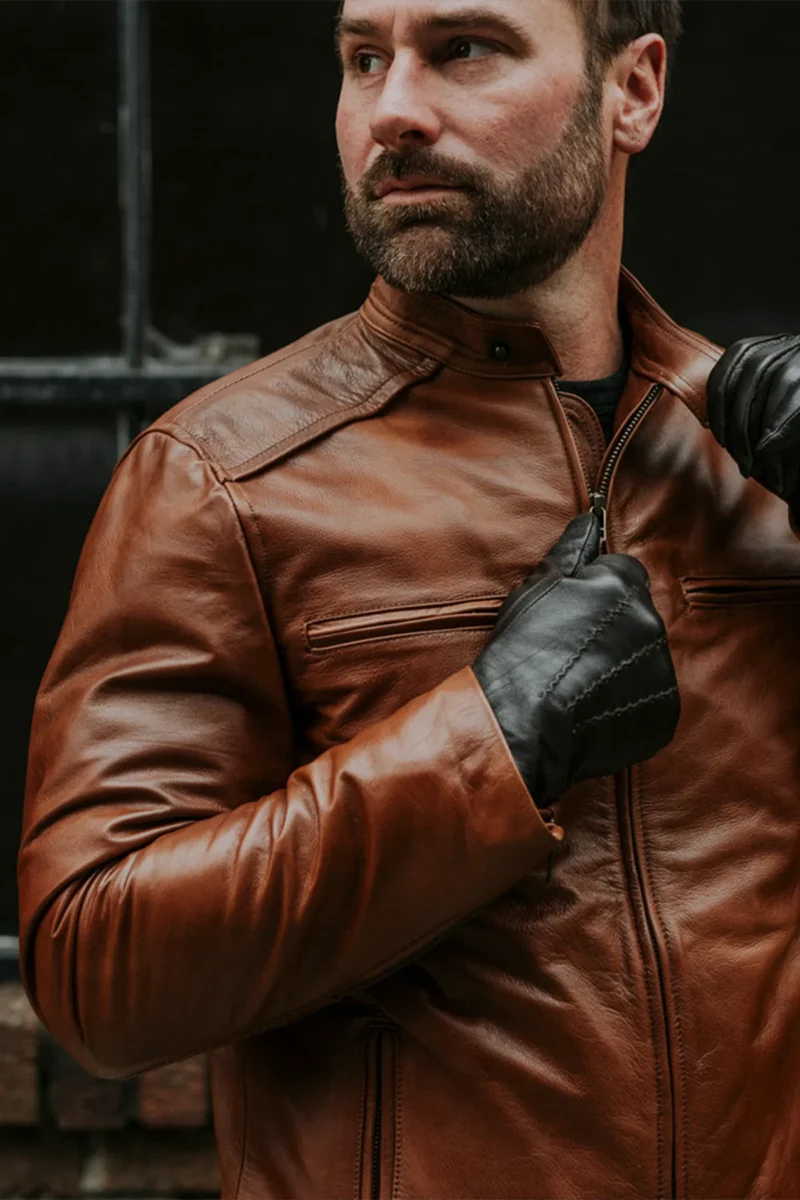 Leather Moto Jacket Leather Motorcycle Jacket - BROWN