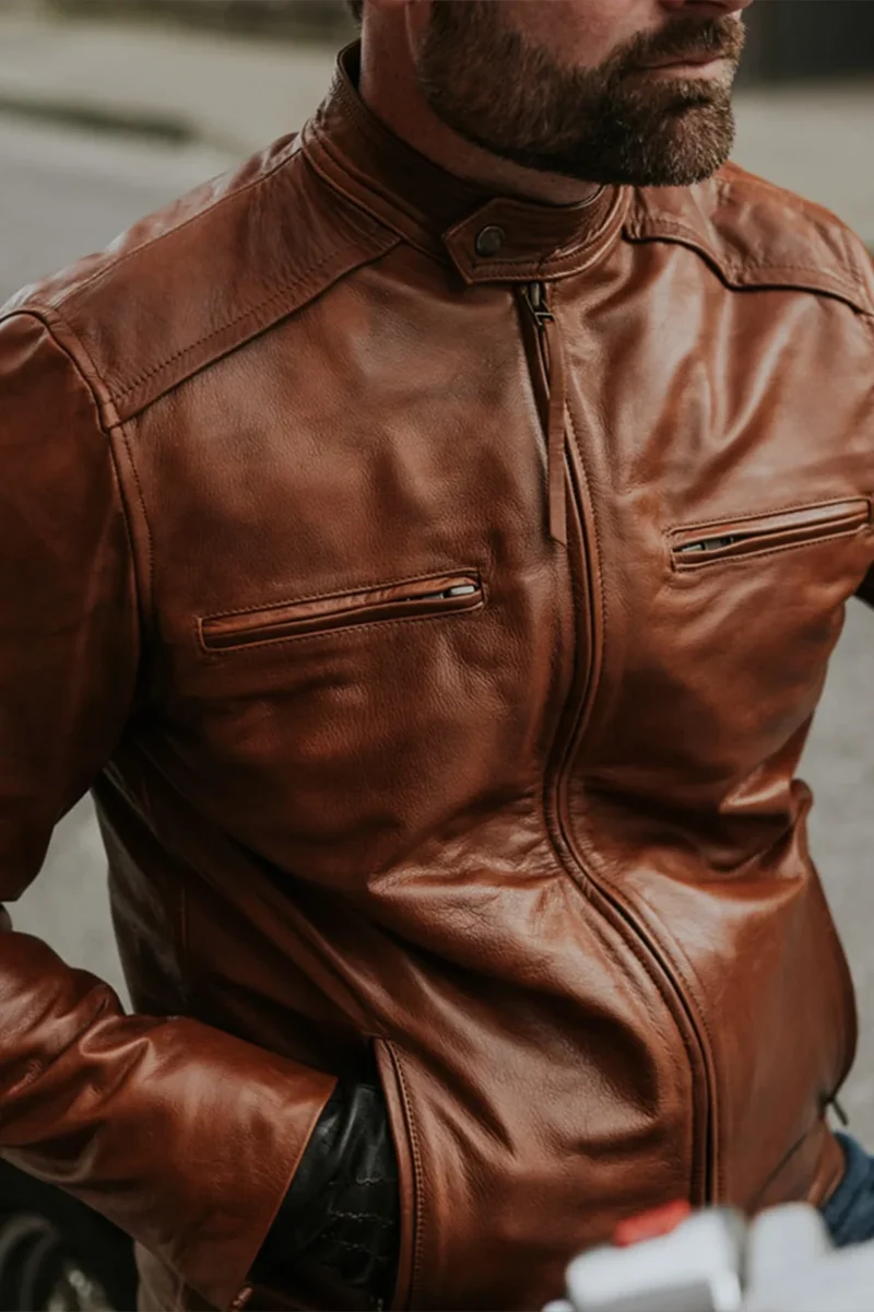 Leather Moto Jacket Leather Motorcycle Jacket - BROWN