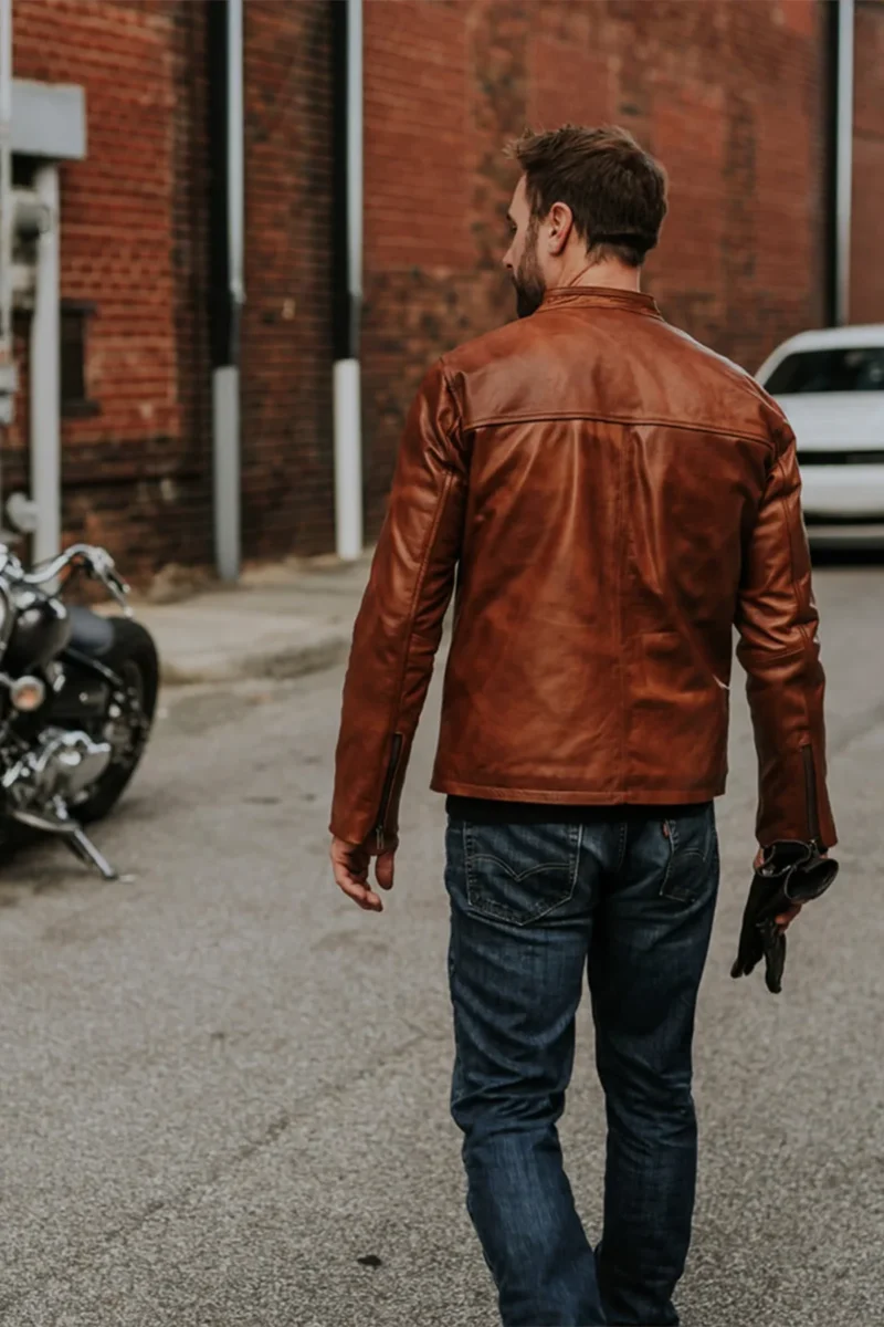 Leather Moto Jacket Leather Motorcycle Jacket - BROWN