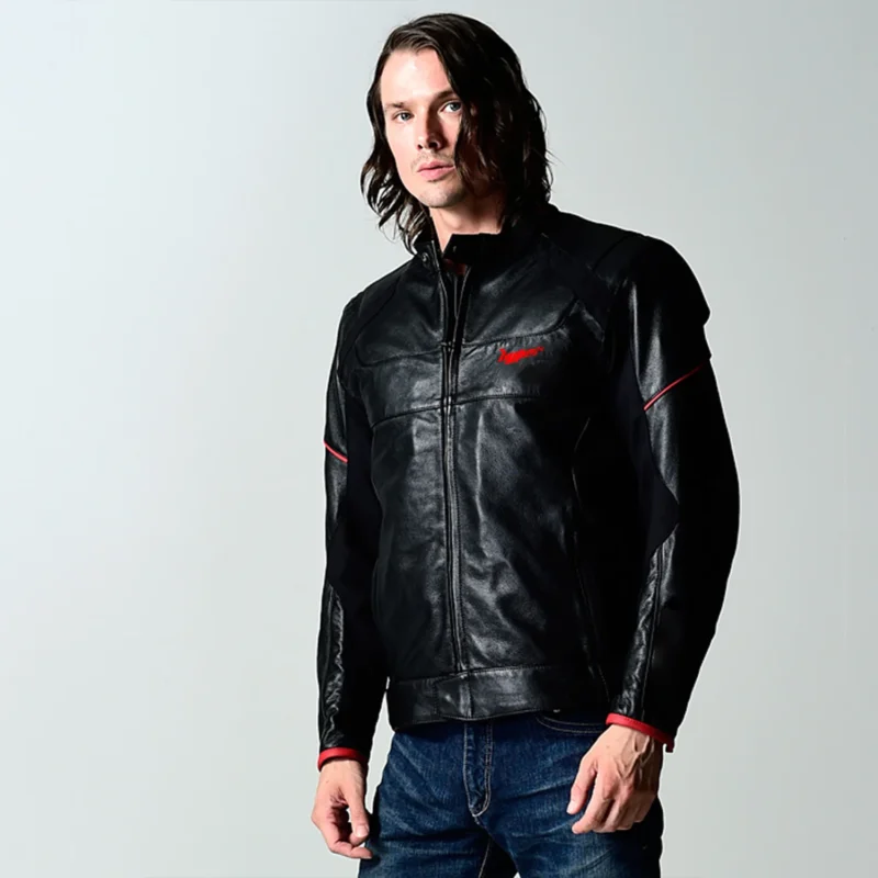 Men Motorcycle Leather Jacket All-Season - Black