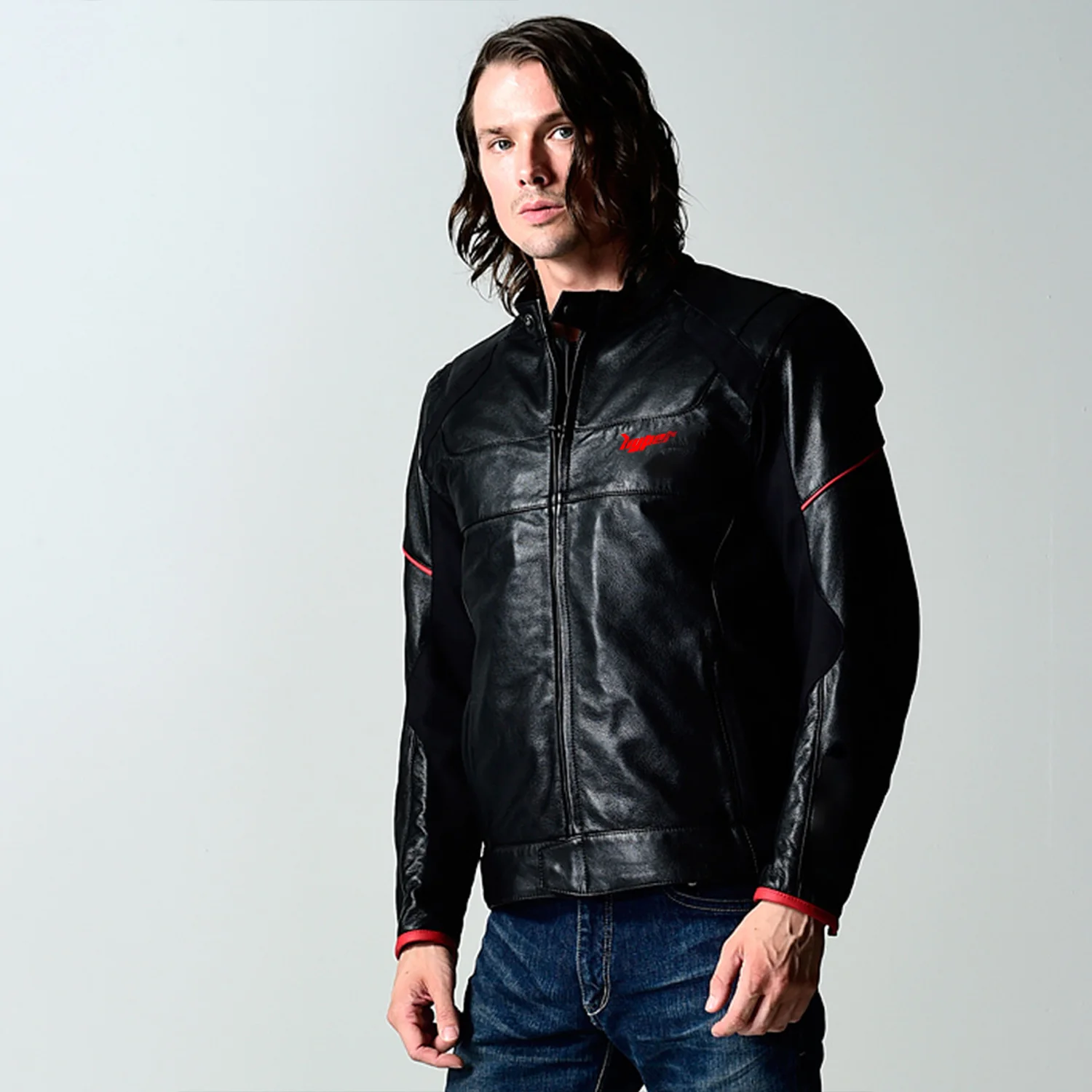 Men Motorcycle Leather Jacket All-Season - Black