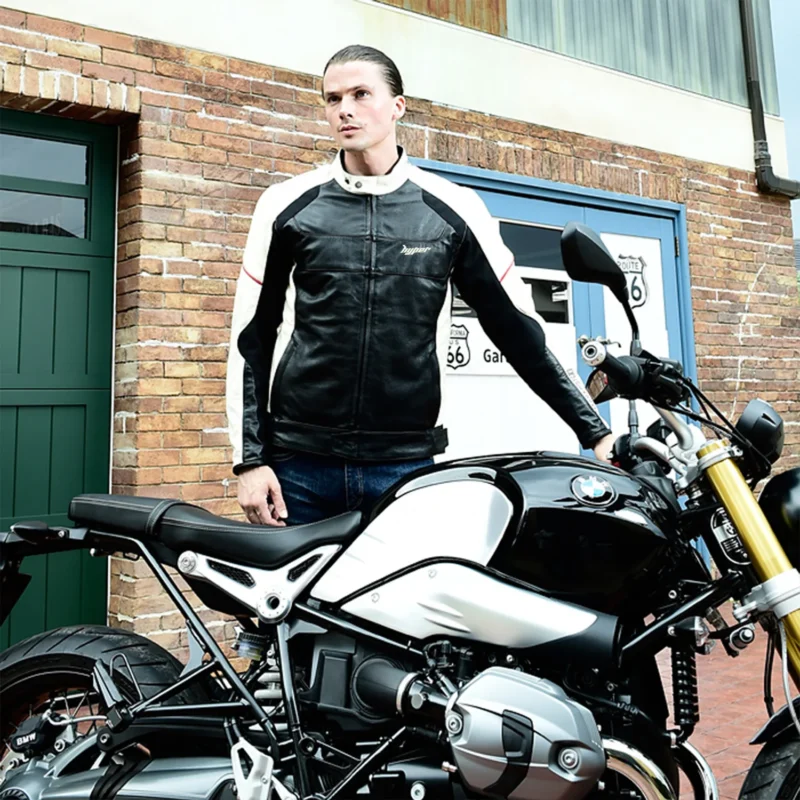 Men Motorcycle Leather Jacket All-Season - Beige