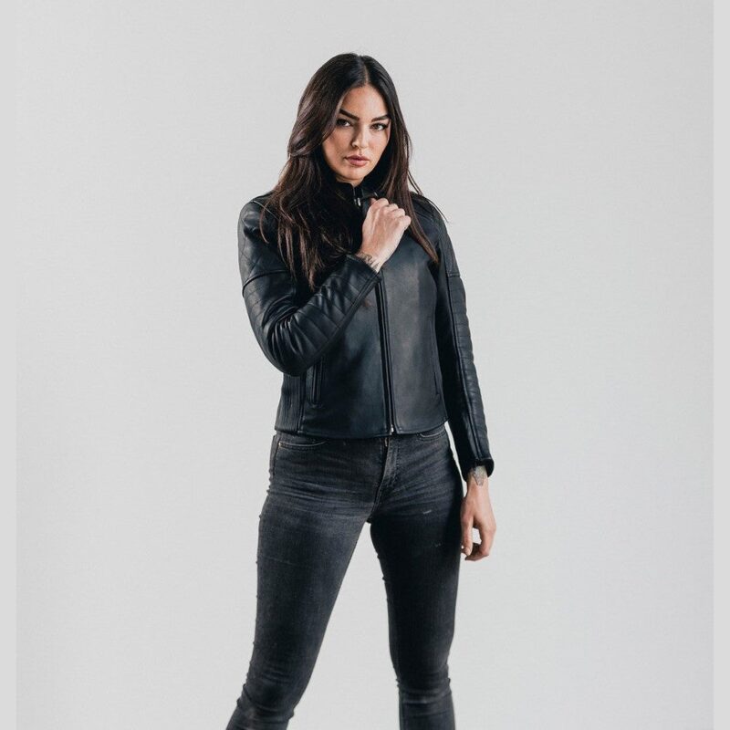 Women Leather Motorcycle Jacket Maywood – Black