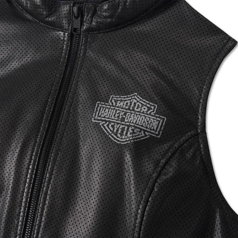 Women Perforated Leather Vest Summer Gilet – Black