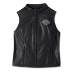Women Perforated Leather Vest Summer Gilet – Black