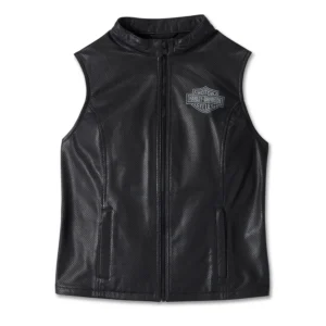 Women Perforated Leather Vest Summer Gilet – Black