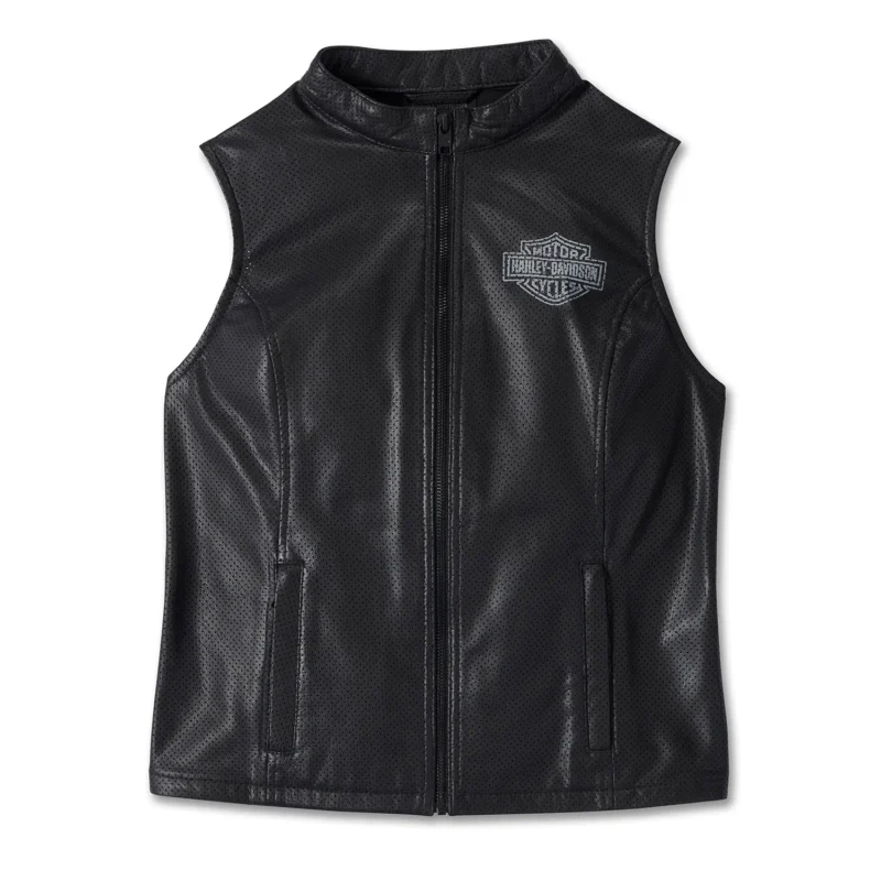 Women Perforated Leather Vest Summer Gilet – Black