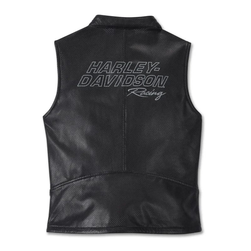 Women Perforated Leather Vest Summer Gilet – Black