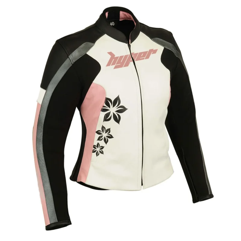 Women Sport Leather Jacket – Floral Pink