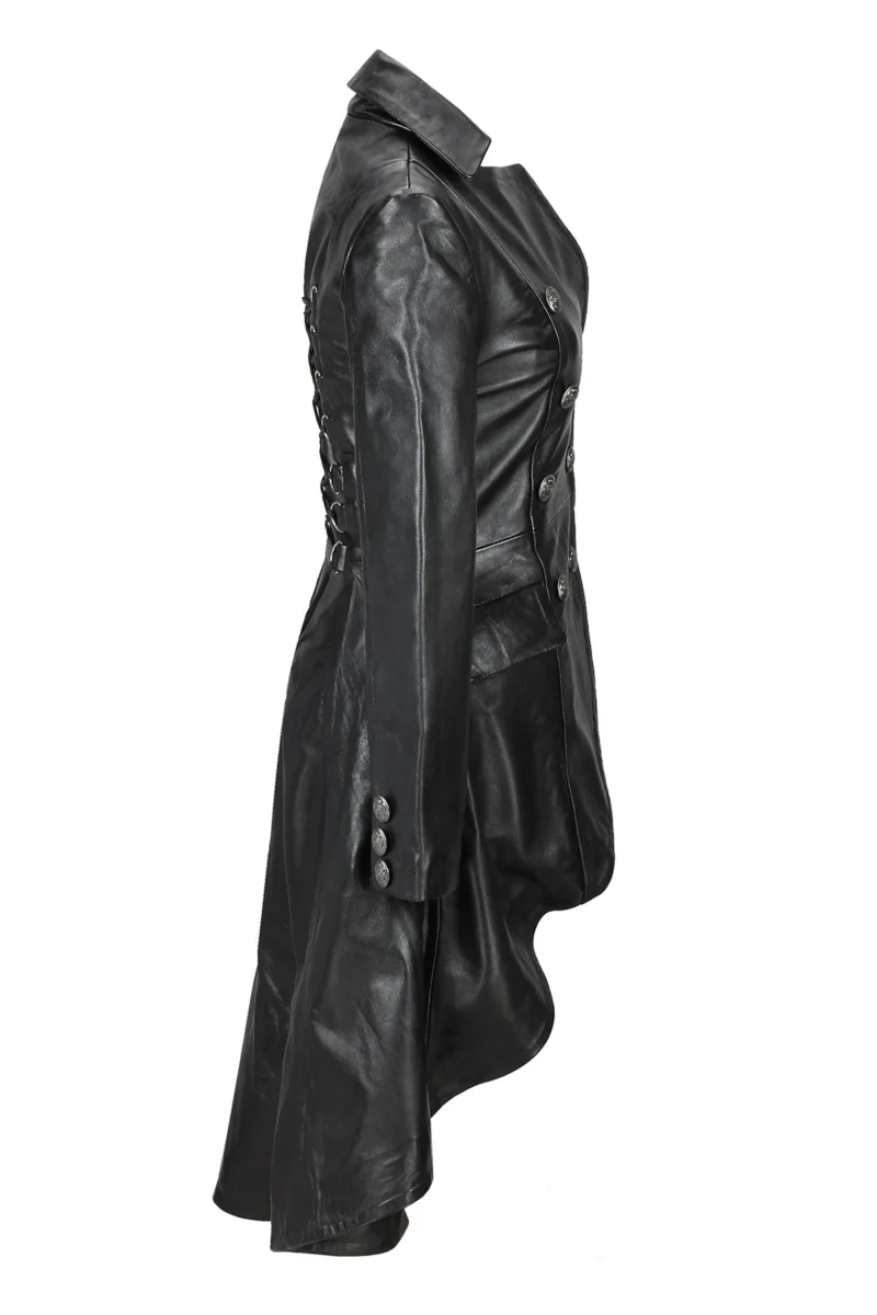 Ladies Real Leather Black Gothic Jacket Fitted Victorian Style Lace Back Coat